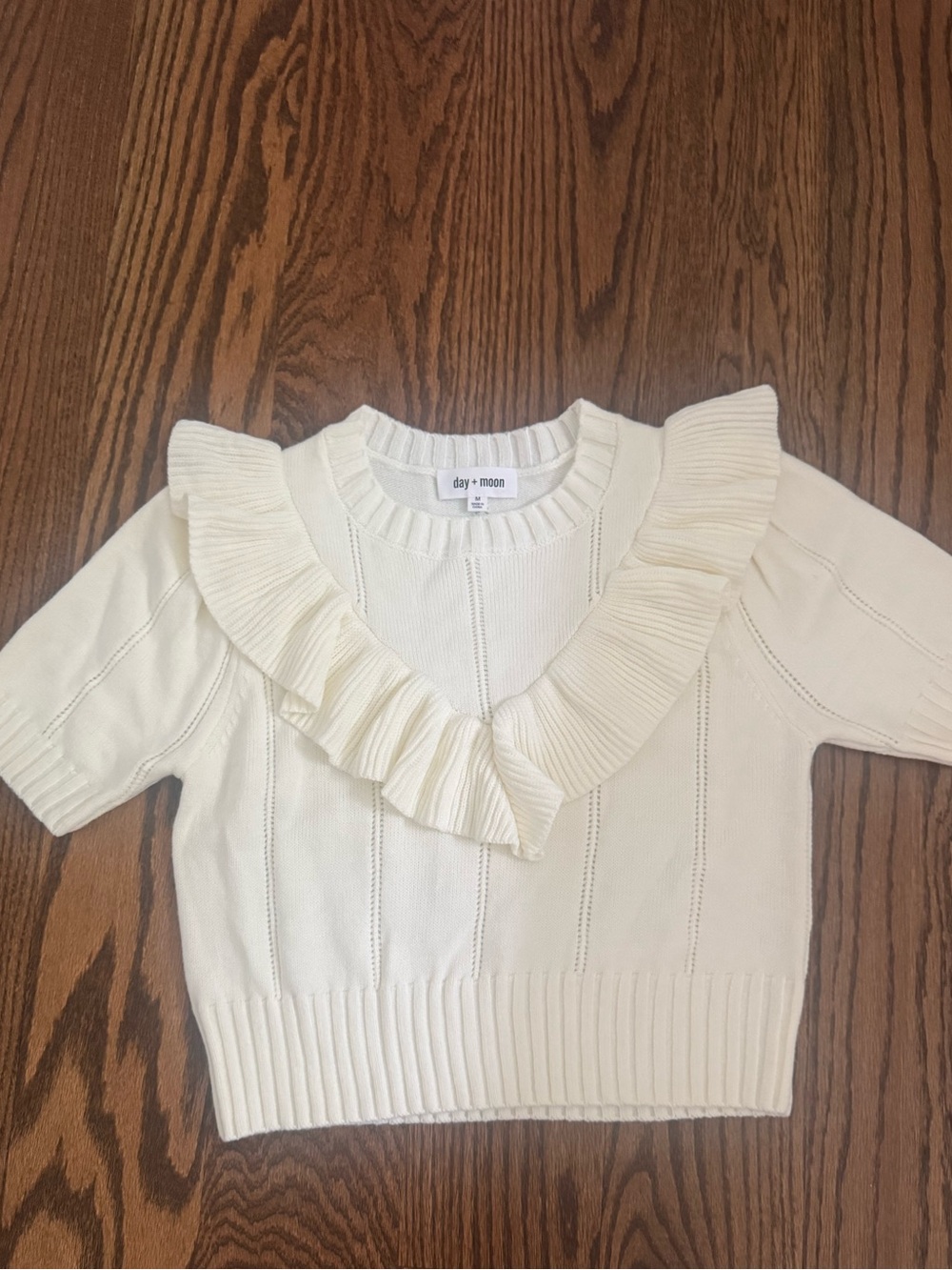day + moon Cream Ruffle-Trim Scoop Neck Sweater - Picture 4 of 5